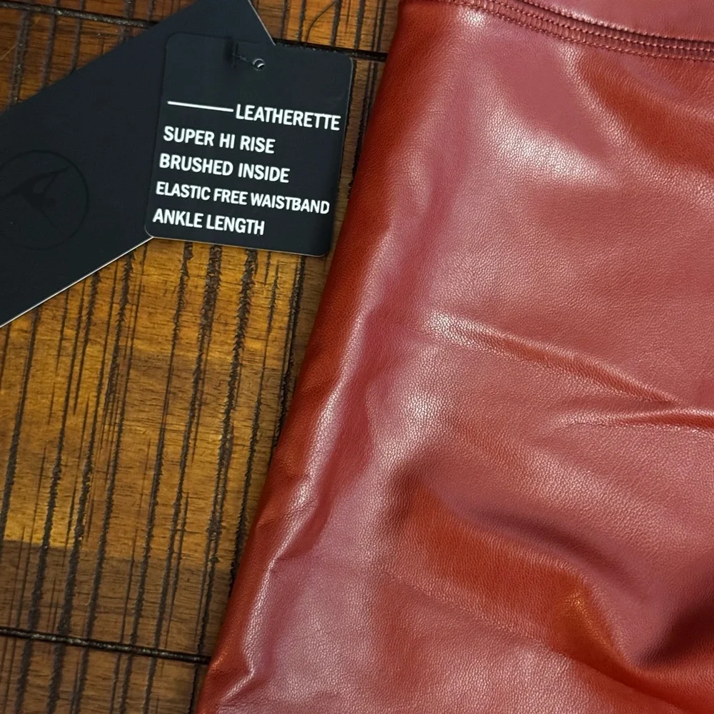 90 Degree By Reflex High-Waist Faux Leather Leggings in Burgundy